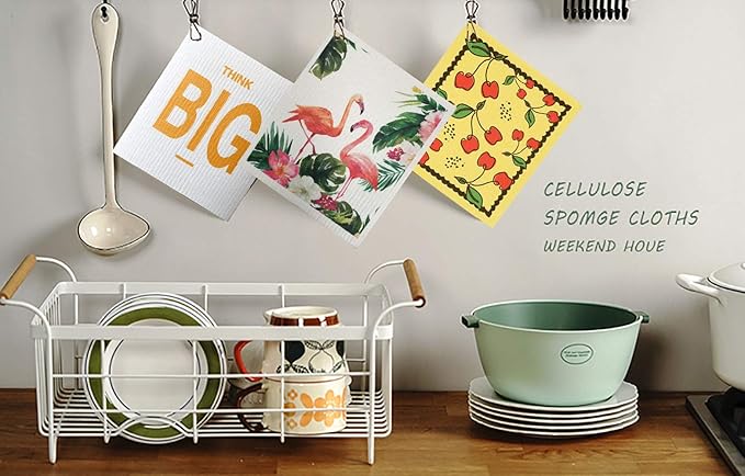Swedish Dishcloth Reusable Kitchen Dish Towels Absorben and Fast Dry Cleaning Cloths Set of 4 No Odor Wipes (Flamingo)