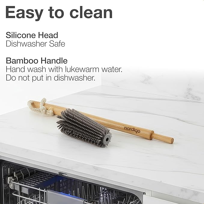 Extra Long Bottle Brush β 16" Bamboo Handle & Flexible Hygienic Silicone Head β Compatible with Sodastream (Not Aqua Fizz), Aarke Plastic Bottles, Vases, Tumblers | BPA Free | Scratch-Free