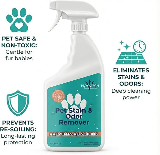 NOYATECH Pet Stain & Odor Remover – Fast-Acting Enzyme Cleaner for Dog & Cat Urine | Safe for Carpet, Couch, Turf, Tile & More | Non-Toxic, Kid & Pet Safe Spray 1 Gallon