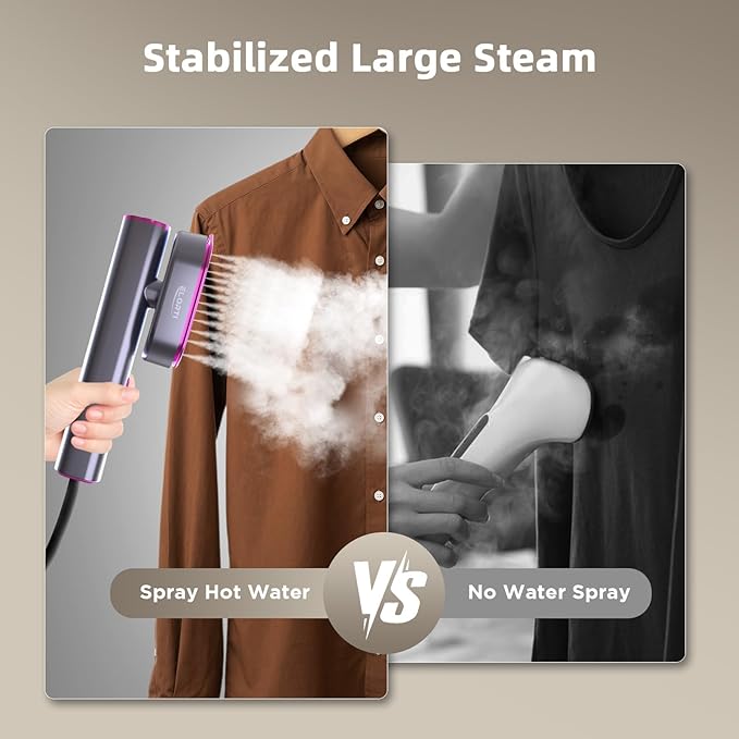 Travel Steamer for Clothes, 2-in-1 Steamer & Iron for Clothes,15s Fast Heat-up, 1200W Portable Handheld Garment Steamer, Large Ceramic Heat Panel for Home, Office,Travel(ONLY FOR 120V), Rose Red