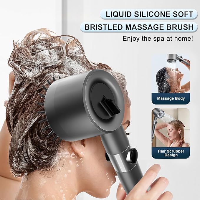 Ion Drops Shower Head, Ion Drops Filtered Showerhead with Handheld, with 60 Inch Hose and Stand, High Pressure 4 Spray Mode Shower Heads with ON/OFF Switch for Pets Bath-Remove Chlorine (Gray)