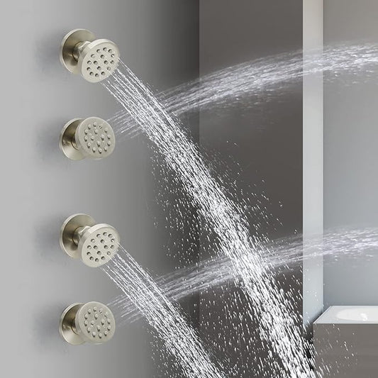 Shower Jets, HOMEDEC Round Brushed Nickel Brass Shower Body Spray, Shower Massage Wall Jet Can Swivel, Pack of 4