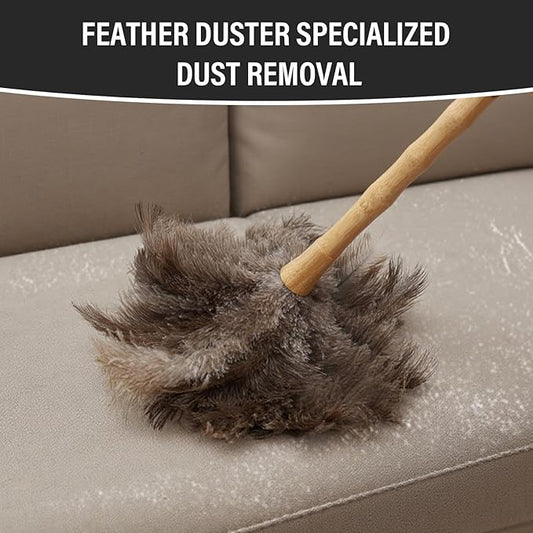 Feather Duster, Ostrich Feather Duster 16 Inch, Fluffy, Reusable, Eco-Friendly Natural Ostrich Feathers with Wooden Handle for Home, Car, and Office Cleaning(16 in)