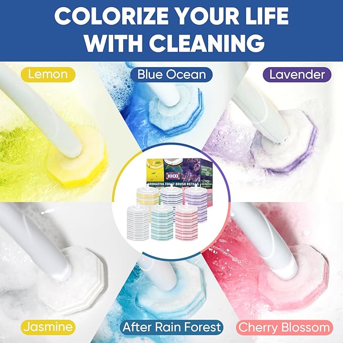 30Ct Aromative Toilet Brush Refills, Toilet Bowl Cleaner Refills, Double-Layer Cleaning Pads Added, Disposable Refill Heads for Toilet Bowl Cleaner Wands, 6 Flavors(Patented)