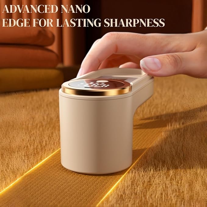 Rechargeable Fabric Shaver, Electric Lint Remover with 3-Speed LED Screen, Portable Fuzz Trimmer for Sweaters, Furniture, Blankets - Safe & Efficient Pilling Remover (Khaki)