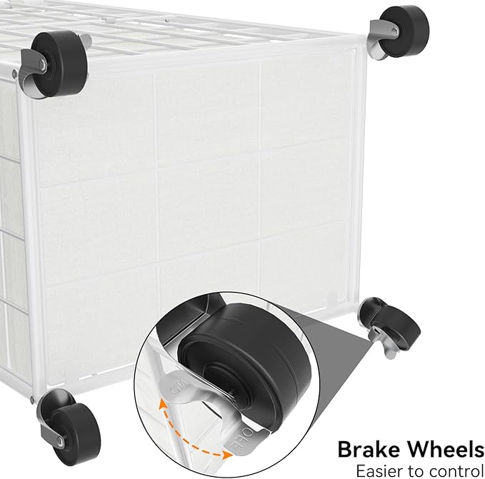 WOWLIVE Laundry Hamper with Wheels,Metal Wire Frame Rolling Laundry Basket with Removable bag,100L Dirty Clothes Hamper Organizer Dorm Room Storage for Bedroom,Bathroom,White