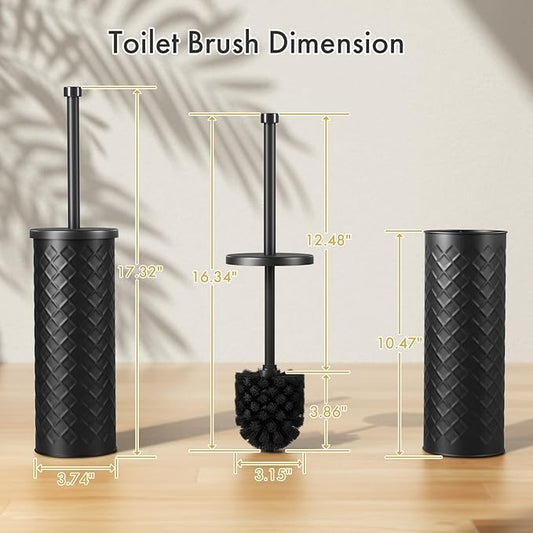 Toilet Bowl Brush and Holder Set 2 Pack with 4 Extra Brush Heads | Extra Long Handle with Splash Guard Cover, Tool-Free Installation, Bathroom Space-Saving, Cleaner Sets for Apartments, RV (Black)