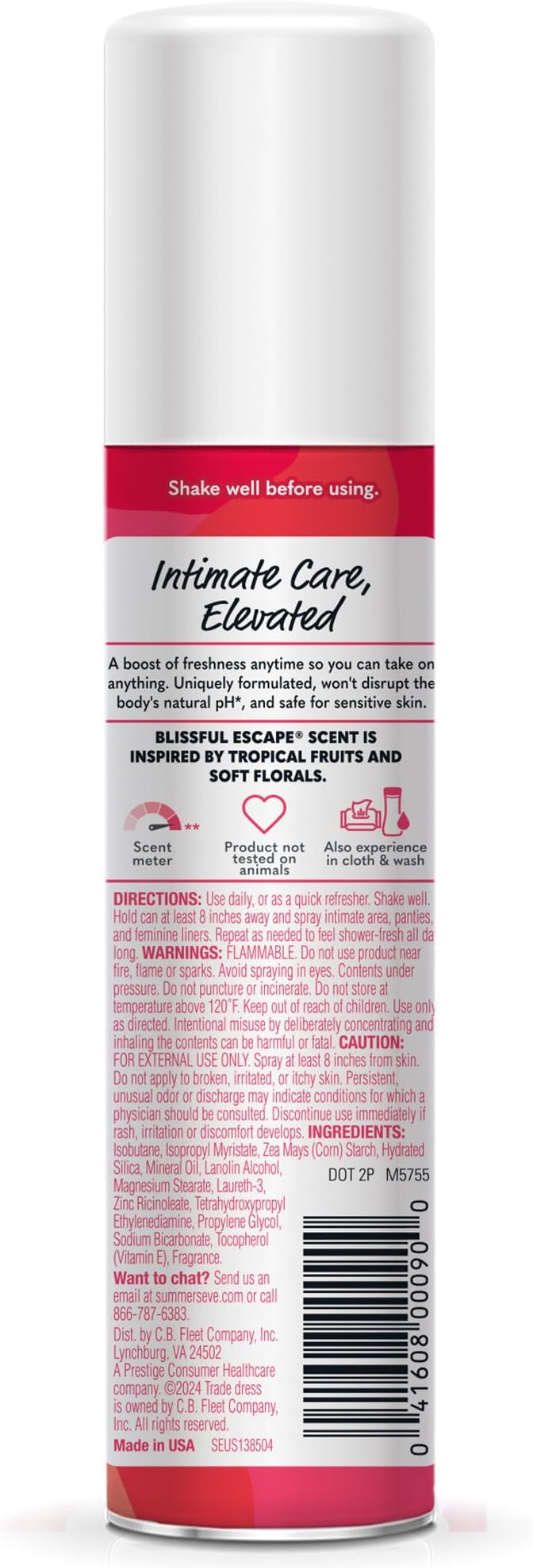 Summer's Eve Daily Refreshing Feminine Spray, Blissful Escape, Daily Body Spray for Women, Feminine Care that Neutralizes & Reduces Body Odor, Gynecologist-Tested, 2 oz