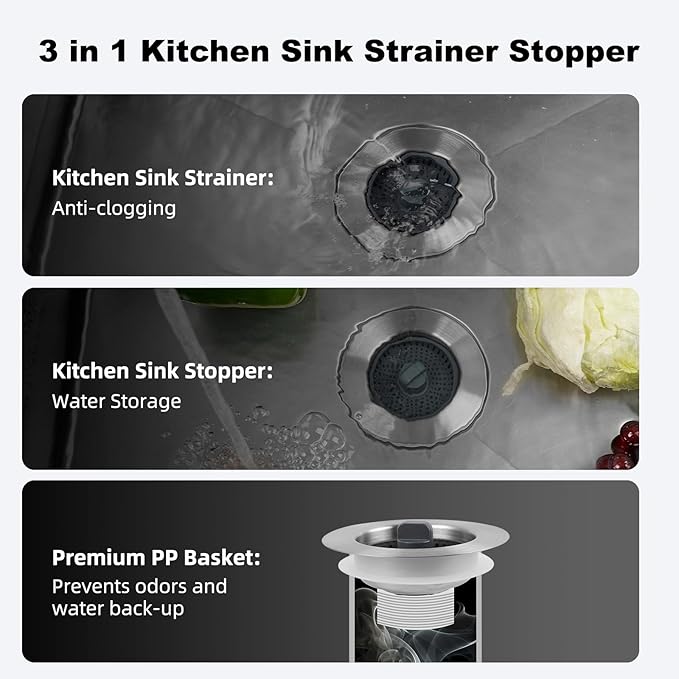 Universal 2 Pack Kitchen Sink Strainer with Drain Stopper Set, Stainless Steel Pop Up Kitchen Sink Stopper, Equipped with 4 Basket Strainers, Dishwasher Safe, Fits 3-1/2'' Drain