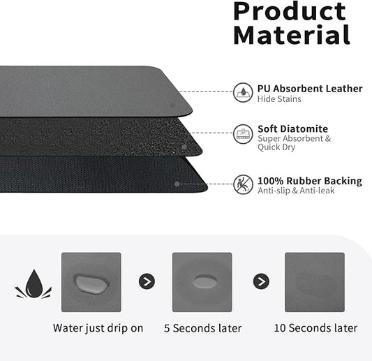 HotLive Dish Drying Mat for Kitchen Counter, Heat Resistant Drainer Mats with Non-slip Rubber Backed, Hide Stain Kitchen Super Absorbent Draining Mat, Easy to Clean Dish Rack Pad, Dark Grey 16"x18"
