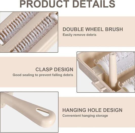 Crumb Sweeper 4x10 Handheld Crumb Brush with 2 Roller Brush & Inner Container Ergonomic PP Crumb Catcher Cleaning Crumber for Table Bed Sofa Carpet