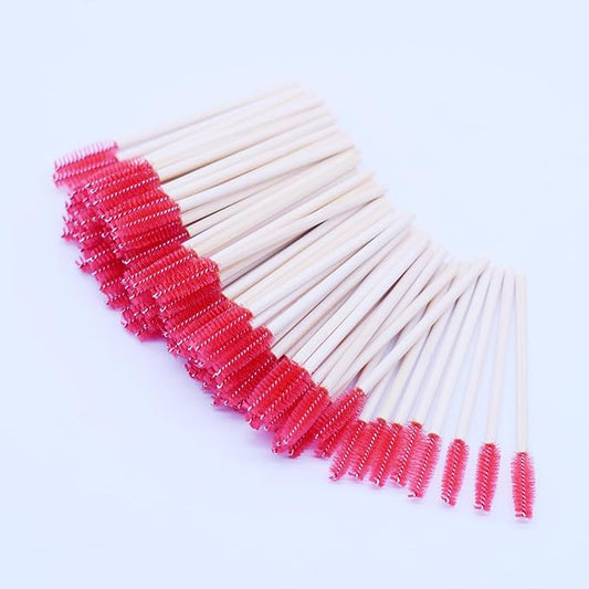 100 Pcs per Container Disposable Wood Mascara Wands, Bamboo Spoolies Brush for Eyelash Extensions, Spooly Eyebrow Brushes Lash Wand Applicator Stick (Red)