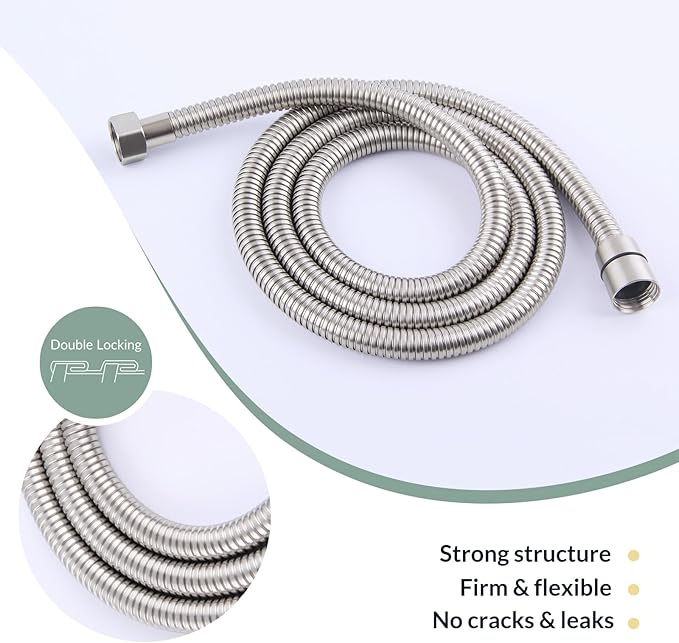 Flexible Shower Hose 59 Inches, APLusee 304 Stainless Steel Shower Tube With Swivel Brass Connector, Extension Replacement Part For Handheld Sprayer And Bidet, Brushed Nickel