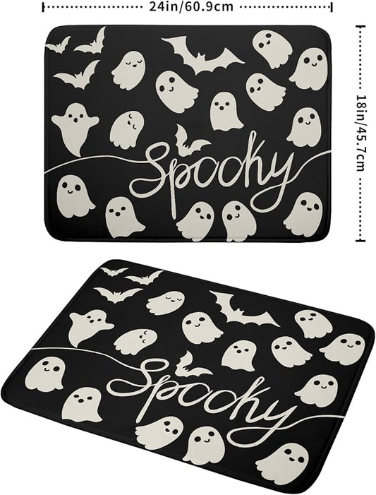 Halloween Dish Drying Mat for Kitchen Counter 18x24 Cute Ghost Black Spooky Holiday Scary Theme Absorbent Reversible Microfiber Drying Mats Kitchen Countertop Protector Dishes Drainer Pad