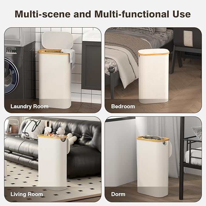 75L Slim Laundry Hamper with Lid, Dirty Clothes Hampers for Laundry, Collapsible Laundry Baskets for Small Spaces, Bedroom, Bathroom, Laundry Room, Beige
