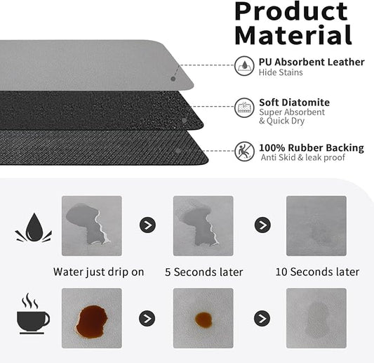 HotLive Coffee Mat - Absorbent Hide Stain Rubber Backed Dish Drying Mat for Kitchen Counter - Bar Mats for Countertops Accessories Fit Under Coffee Maker Espresso Machine
