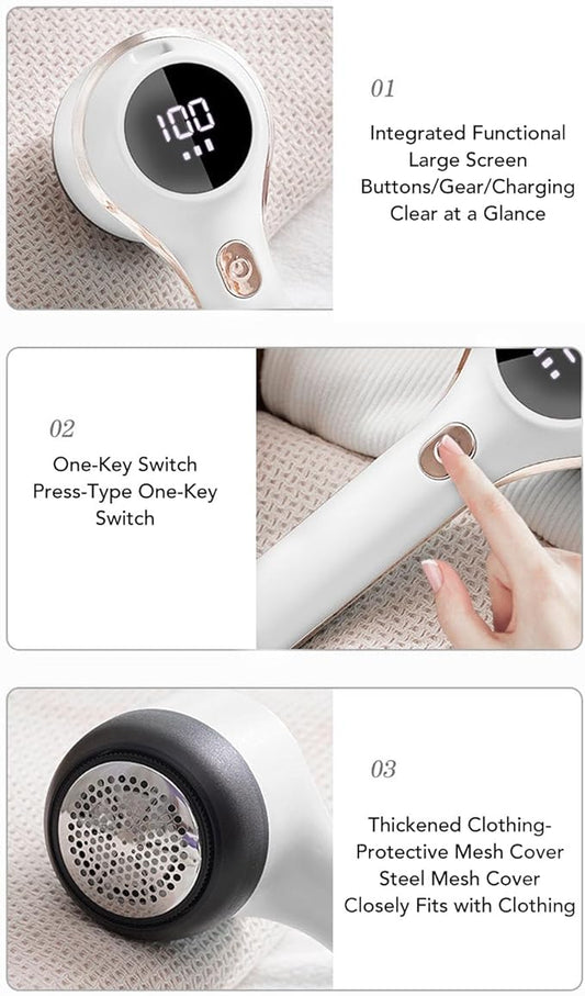 Yoidesu Rechargeable Fabric Shaver,Lint Remover with Digital Display,Electric Portable Sweater Shaver with 3 Speeds,6 Leaf Blades,Remove Pilling from Clothes,Furniture, Couch