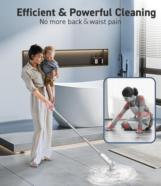 VEWIOR Electric Spin Scrubber, Cordless Cleaning Brush with 3 Adjustable Angle 2 Speeds 3 Replaceable Brush Heads for Floor Bathroom Tub Tile Kitchen Window