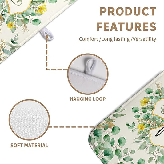 Spring Summer Cross Blessed Dish Drying Mats Spring Eucalyptus Leaves Dish Mat Drying Matt Floral Dishes Dryer Pad for Kitchen Counter Absorbent Microfiber Washable Foldable Reusable 18x24 in