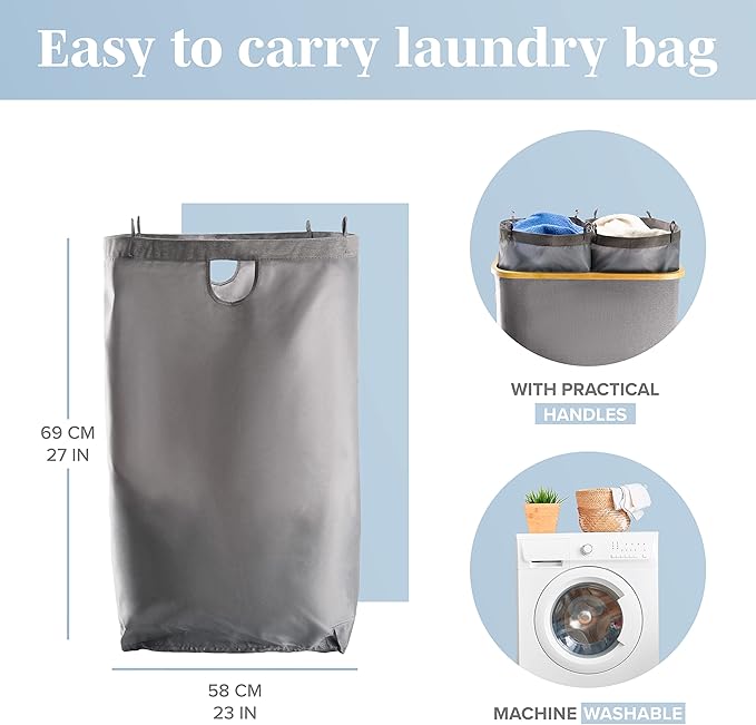 LONBET Laundry Basket with Lid, Made from Breathable Fabric | Aesthetic Clothes Hampers for Laundry with Side Handles & Sturdy Bamboo Frame (40 Gallons - Double, Gray)
