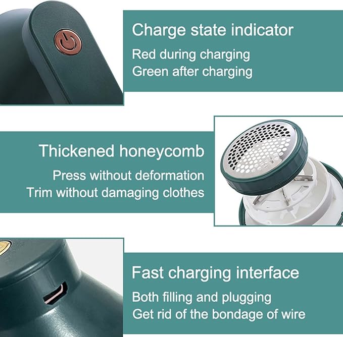 USB Rechargeable Fabric Shaver Electric Lint Remover for Clothes Furniture, Green