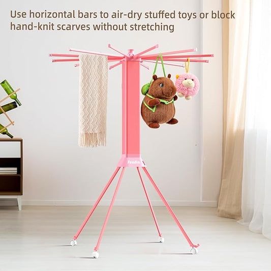 fendia Clothes Drying Rack Foldable & Collapsible Drying Racks with 4-Leg Octopus Design, Large Capacity Space Saving Indoor Drying Rack for Bedroom,Balcony,Laundry for Indoor/Outdoor Use(Pink)