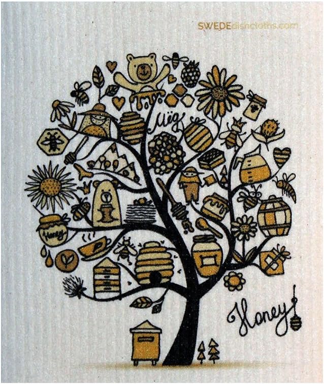 SWEDEdishcloths - Cellulose Sponge Dish Towels - Mixed Set of 3 (One of Each Design) Bees & Honey Swedish Dish Cloths