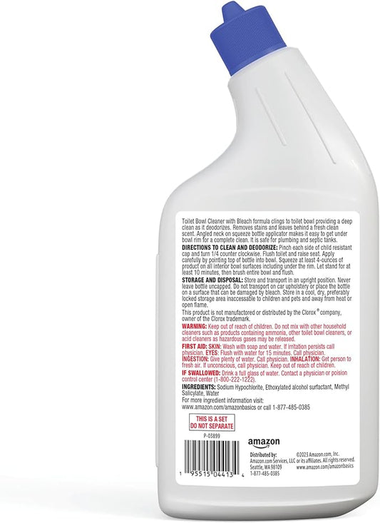 Amazon Basics Toilet Bowl Cleaner with Cling Action Formula, Bleach, Fresh Scent, 24 Fl Oz, Pack of 2, Packaging May Vary