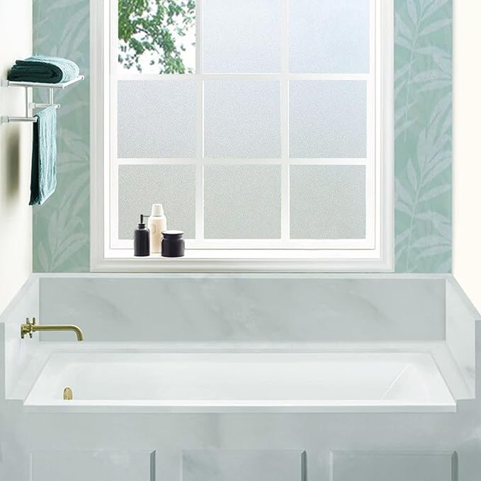 Frosted Window Privacy Film Non-Adhesive Static Cling Bathroom Decorative Stickers Heat Control UV Blocking Opaque Glass Window Coverings Film for Home Front Door Office (35.4 Inch x 6.5 Feet)