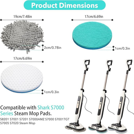 Frescares S7000 Magic Sponge Eraser Steam&Scrub Mop Pads Kit for Shrak,S8201 S8001 S7001 S7201 S7000AMZ S7005 S7020 S7001C All-in-One Hard Floor Steam Mop (6White)