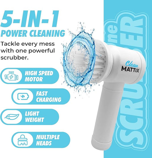 5-in-1 Electric Spin Scrubber – Cordless Power Scrubber for Bathroom, Tile & Grout – Rechargeable Shower Cleaner with 5 Brush Heads for Floor, Tub & Wall Cleaning