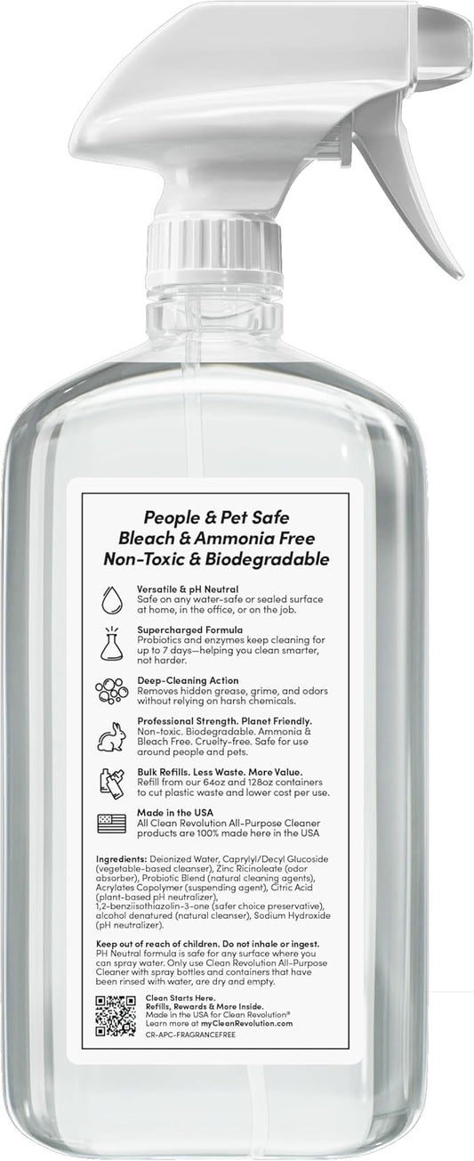 Clean Revolution SuperCharged All Purpose Cleaner Refill with Smart Probiotic + Enzyme Complex, Multi-Surface Kitchen Bathroom & Floor Cleaner, Fragrance Free, 18 Fl Oz (Pack of 1)