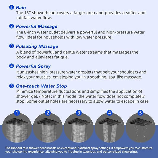 Hibbent Upgraded cUPC Certified 13'' Shower Head Combo, High Pressure 5 Spray Rainfall Showerhead with 10 Sprays Handheld, All Metal 3-way Diverter Shower Arm, 71'' Hose and Holder, Oil-Rubbed Bronze