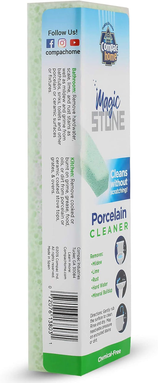 Compac's Magic-Stone Porcelain Cleaning Stick - Toilet Bowl Cleaner, Advanced Green Technology, Handy Toilet Cleaner Easily Scrubs/Removes Stubborn Lime Stains from Porcelain or Bathroom Fixtures (1)