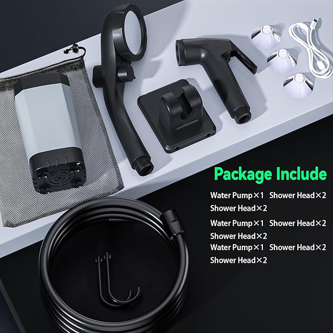 Clirass Portable Shower for Camping, 6000mAh Rechargeable Camping Shower Pump with Power & Temperature Display, Shower Head and Bidet Sprayer,Outdoor Shower Pump for Hiking, Travel, Pet