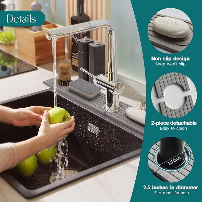 eormoe 30 inch Kitchen Faucet Absorbent Mat - Diatomaceous Earth Splash Guard for Sink Faucet, Aesthetic Water Absorbing Stone Tray in The Modern Home(Grey, 30" x 3.9")