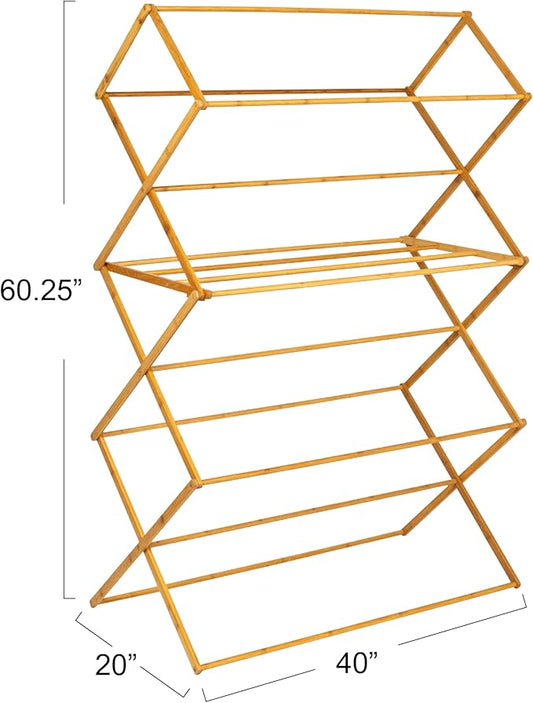 Household Essentials Bamboo Oversized Clothes Drying Folding Rack, Upscale Laundry Rack with 11 Dowels, Environmentally Friendly, Stable Frame, Shelf for Drying Flat, Natural