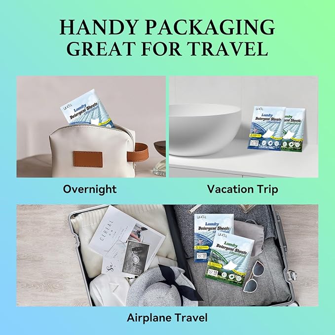 YUCO Travel Size Laundry Detergent Sheets 2 Pack of 5 Sheet, Envelope Pouch Travel Pack, for Clothing Deep Cleaning Grament Freshening, Hypoallergenic, Each 5 Sheets, Ocean and Mountain