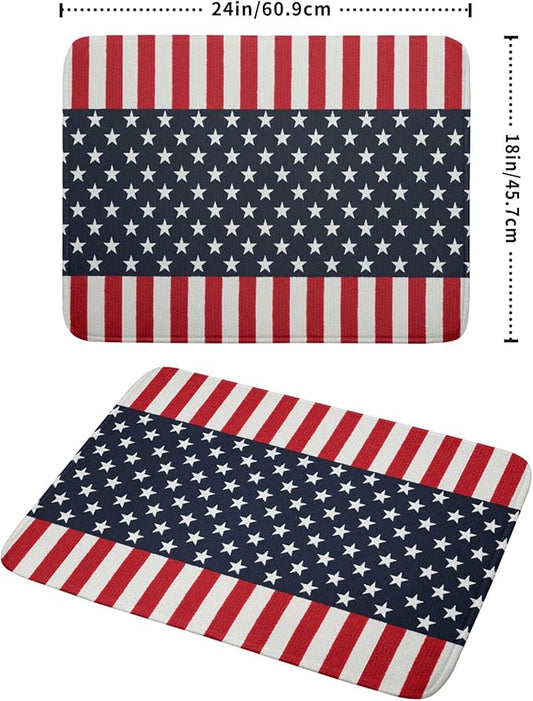 4th of July Dish Drying Mat For Kitchen CounterPatriotic American Flag Star Stripes Microfiber Absorbent Drying Mats Reversible Kitchen Countertop Drainer Pad 18x24 Inch