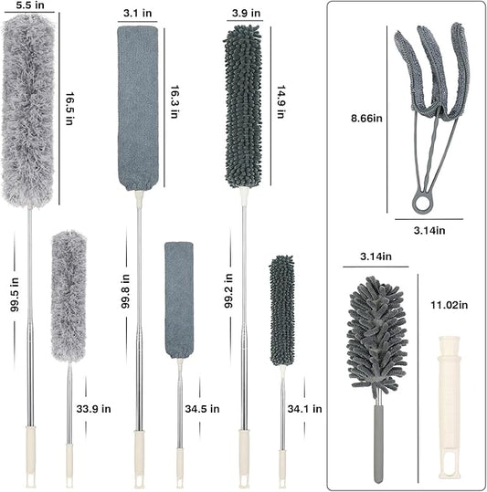 ZZ LAZYCOTTAGE 10 PCS Microfiber Feather Duster Kit, Dusters for Cleaning with Extension Pole, Retractable Bendable, Gap Dust Brush Blind Duster, for Cleaning Ceiling Fan, High Ceilings, Cars
