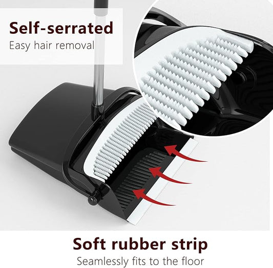 Broom with Dustpan Combo Set 54” Long Handle Household Dust Pan for Home Office Kitchen Cleaning (Black & Grey)