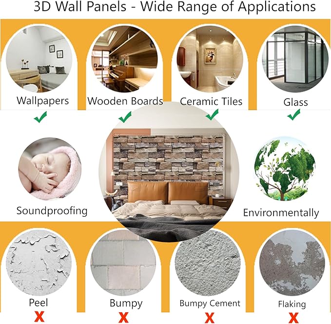 10PCS 3D Wall Panels Peel and Stick, 3D Brick Wallpaper Peel and Stick PVC Stone Wall Panels Self-Adhesive Waterproof Wallpaper for Living Room,Interior Lobby Bedroom Hotel Office Decor