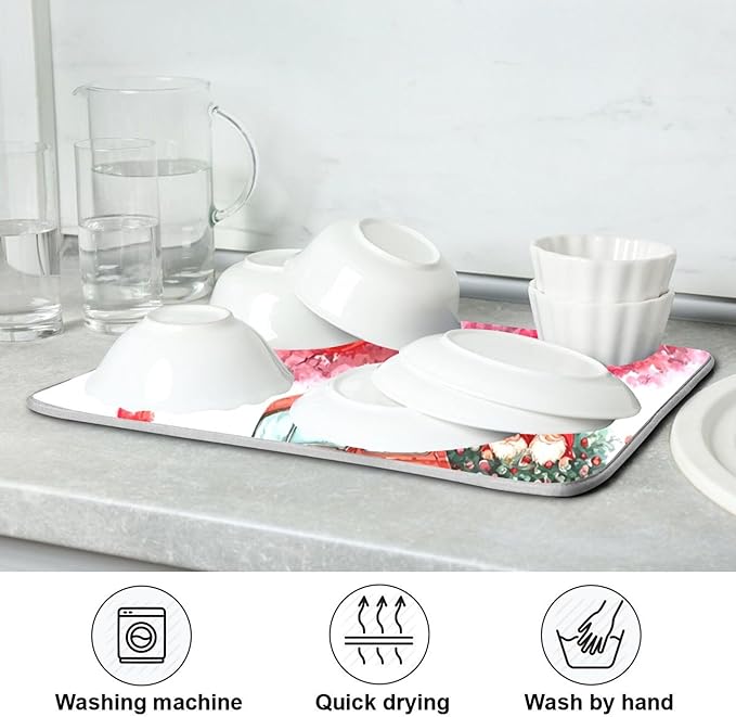 Valentine’s Day Love Tree Dish Drying Mat for Kitchen Countertop 18x24 Happy Valentines Day Gnomes White Large Drying Mat Reusable Quick Dry Dish Sink Mats Easy Clean Decorative Essentials