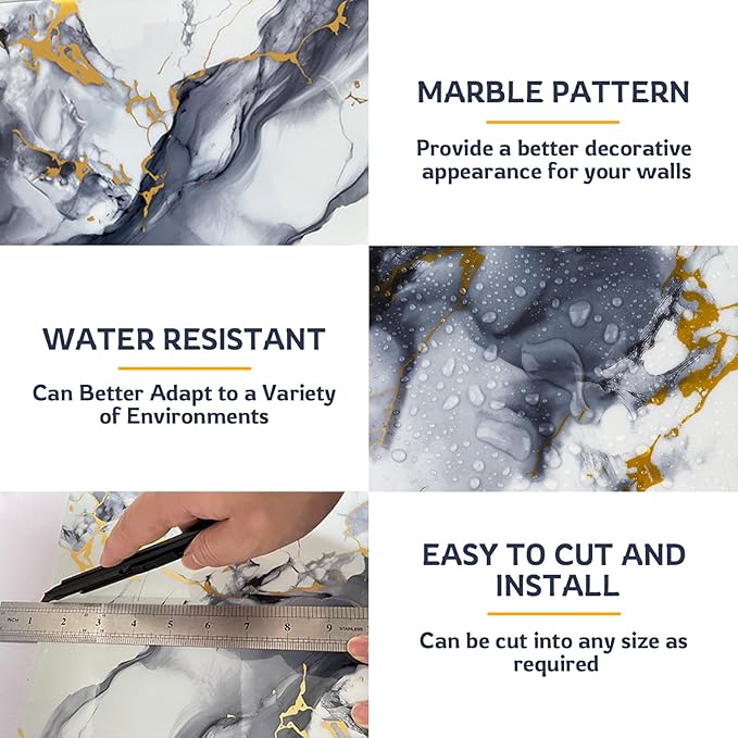 Peel and Stick Wall Panels for Kitchen Backsplash, 11.8" x 11.8" Self-Adhesive Waterproof Marble Wallpaper for Bathroom, Living Room, 30-Pack