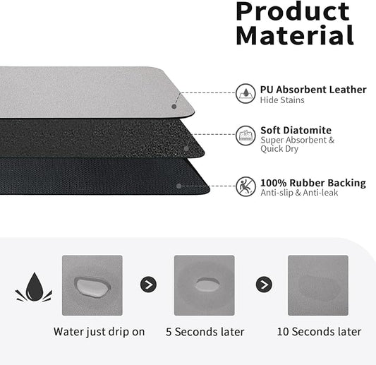 HotLive Dish Drying Mat for Kitchen Counter, Heat Resistant Drainer Mats with Non-slip Rubber Backed, Hide Stain Kitchen Super Absorbent Draining Mat, Easy to Clean Dish Rack Pad, Grey 16"x18"