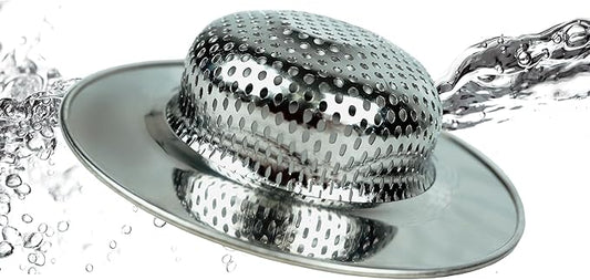 RSVP International Endurance® Stainless Steel Large Sink Strainer, 4.5" | Traps Food Scraps | Polished Finish with Precision Pierced Holes | Dishwasher Safe