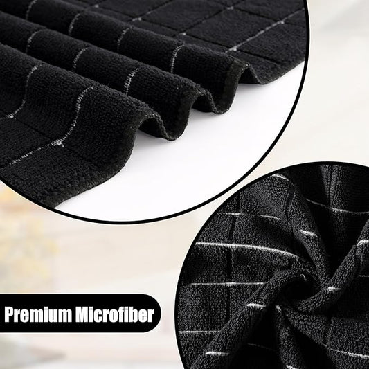 Homaxy Microfiber Kitchen Towels and Dishcloths Set, 20 Pack Soft and Absorbent Dish Hand Towels Bulk, 28 x 16 Inch & 12 x 12 Inch Quick Drying Rags for Washing Dishes, Black