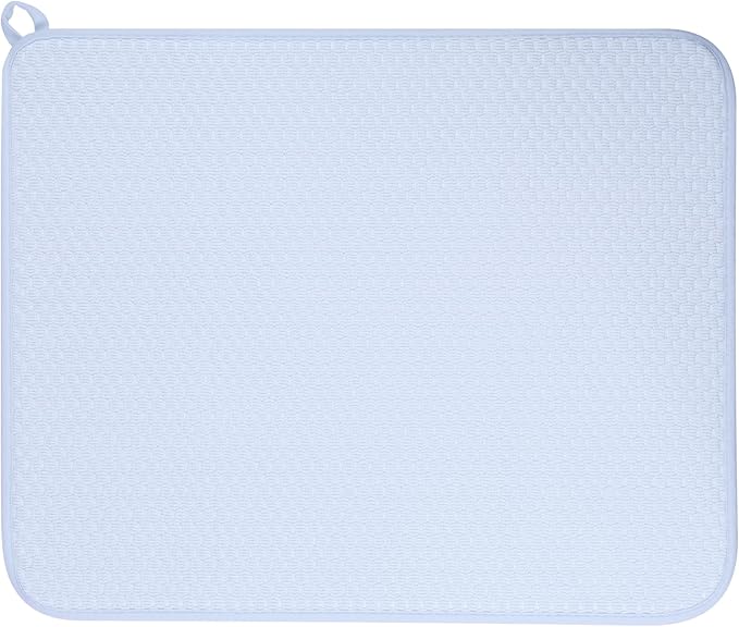 GeeRic 12 * 16 inch Microfiber Dish Drying Mat, Superb Absorbent Kitchen Dish Drying Pad, Reversible Drainboard for Countertop, Blue