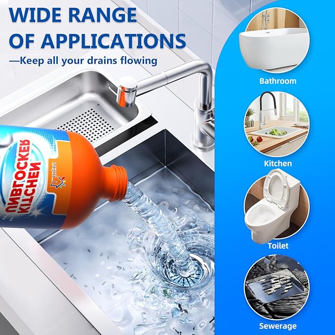 Liapu Liquid Plumber Drain Cleaner, Drain Clog Remover, Kitchen Strength Hair Eliminator Gel Clog Remover Bathroom Cleaning Supplies for All Septic Systems And Pipes, 16 Ounce