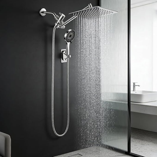 Shower Head, Rain Shower Head with Handheld Spray Combo, 12Inch Adjustable High Pressure Rainfall Shower Head, Dual Showerhead Set with Extension Arm